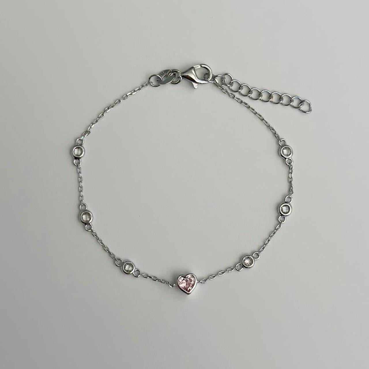 Silver pink gem heart bracelet