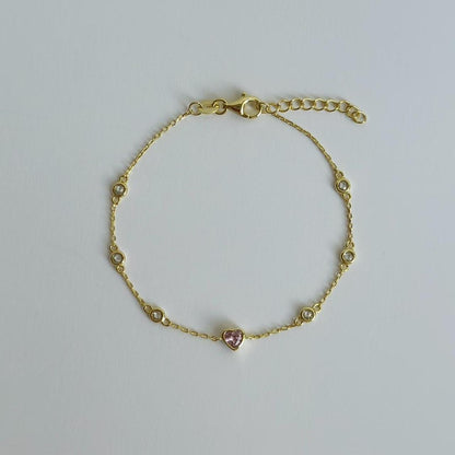 Gold pink gem heart bracelet