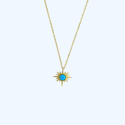 Gold blue opal sun necklace