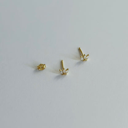 Gold three gem stud earrings