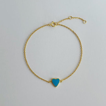 Gold enamel heart bracelet