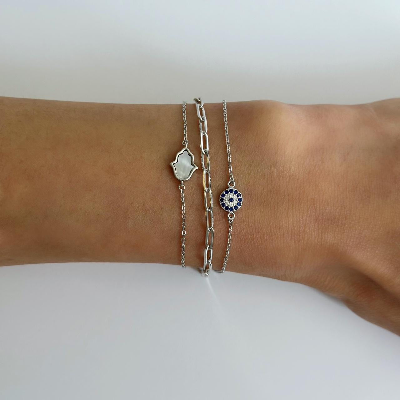 Silver pave evil eye bracelet