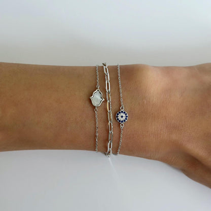 Silver mother of pearl hamsa hand bracelet