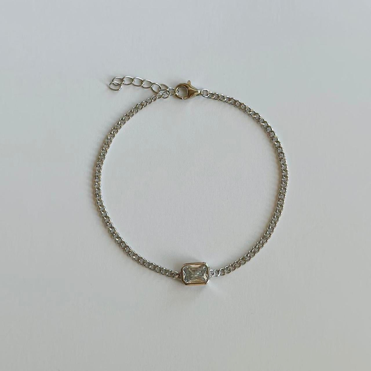 Silver gem curb chain bracelet