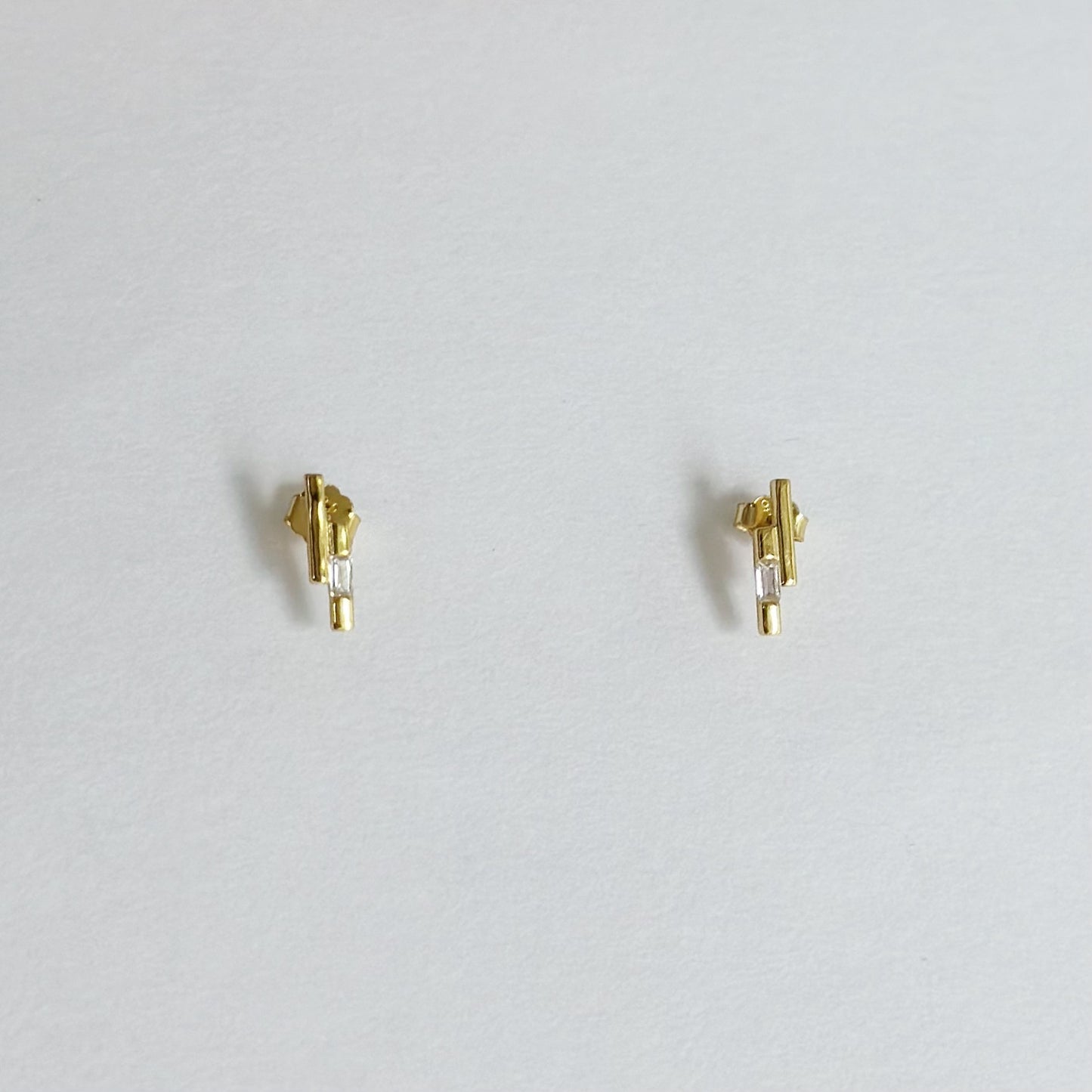 Gold bar gem detail stud earrings