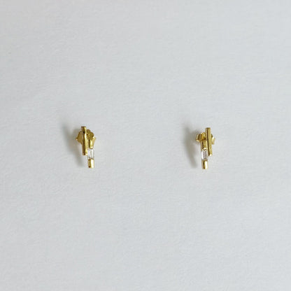 Gold bar gem detail stud earrings