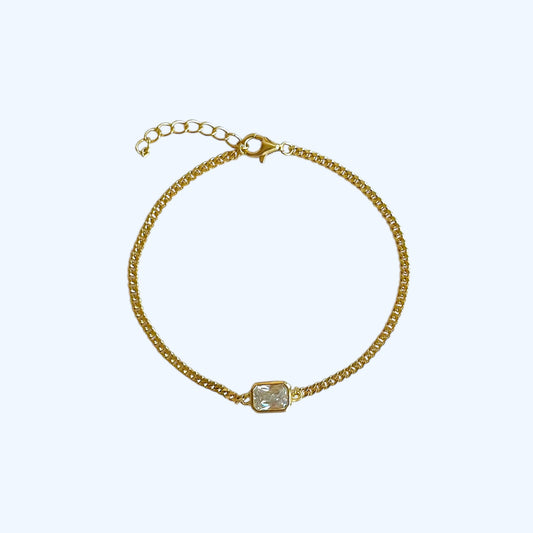 Gold gem curb chain bracelet