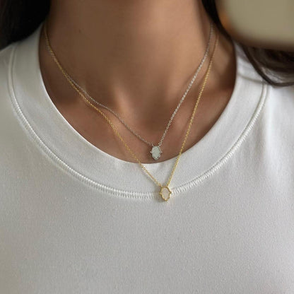 Silver mother of pearl hamsa hand necklace