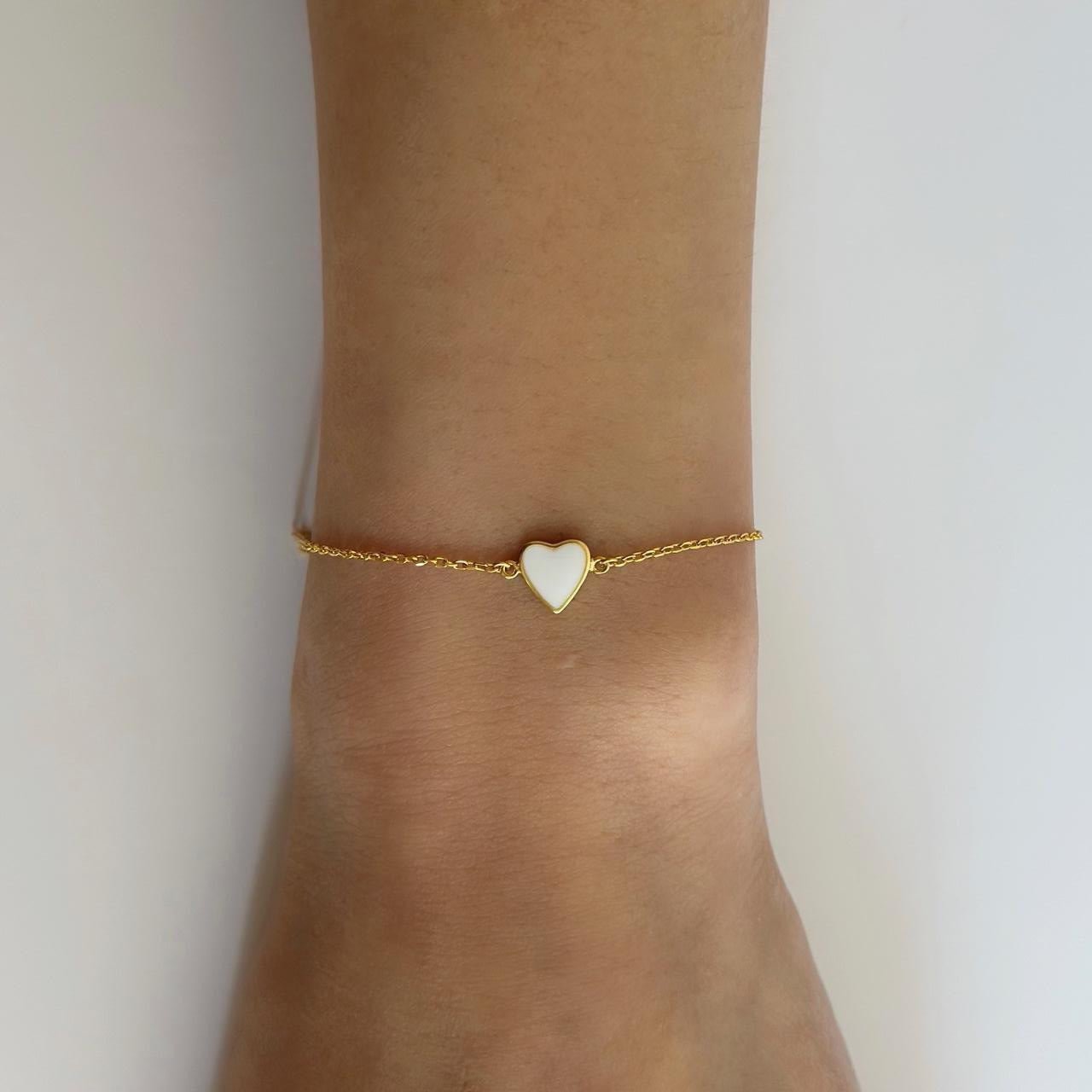 Gold enamel heart bracelet