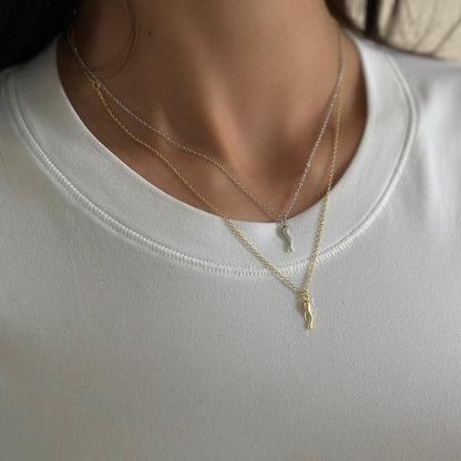 Silver Italian cornicello horn necklace