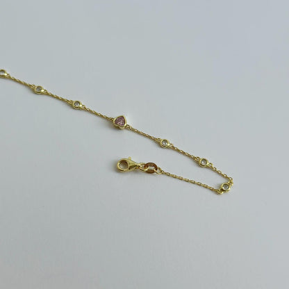 Gold pink gem heart bracelet