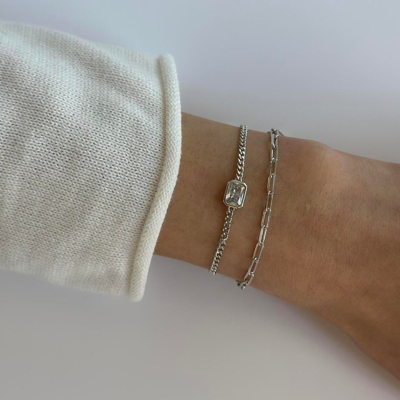 Silver gem curb chain bracelet