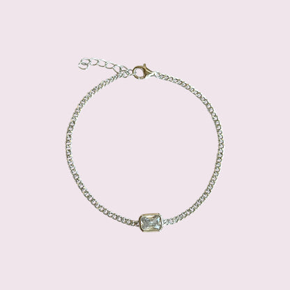 Silver gem curb chain bracelet