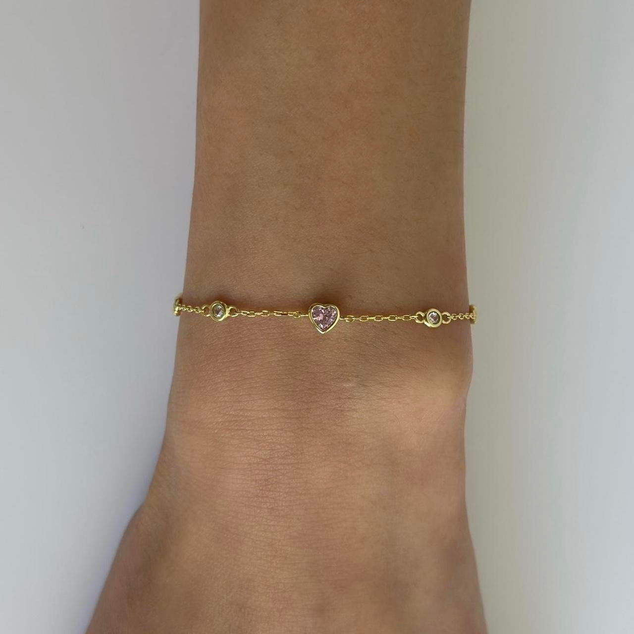 Gold pink gem heart bracelet