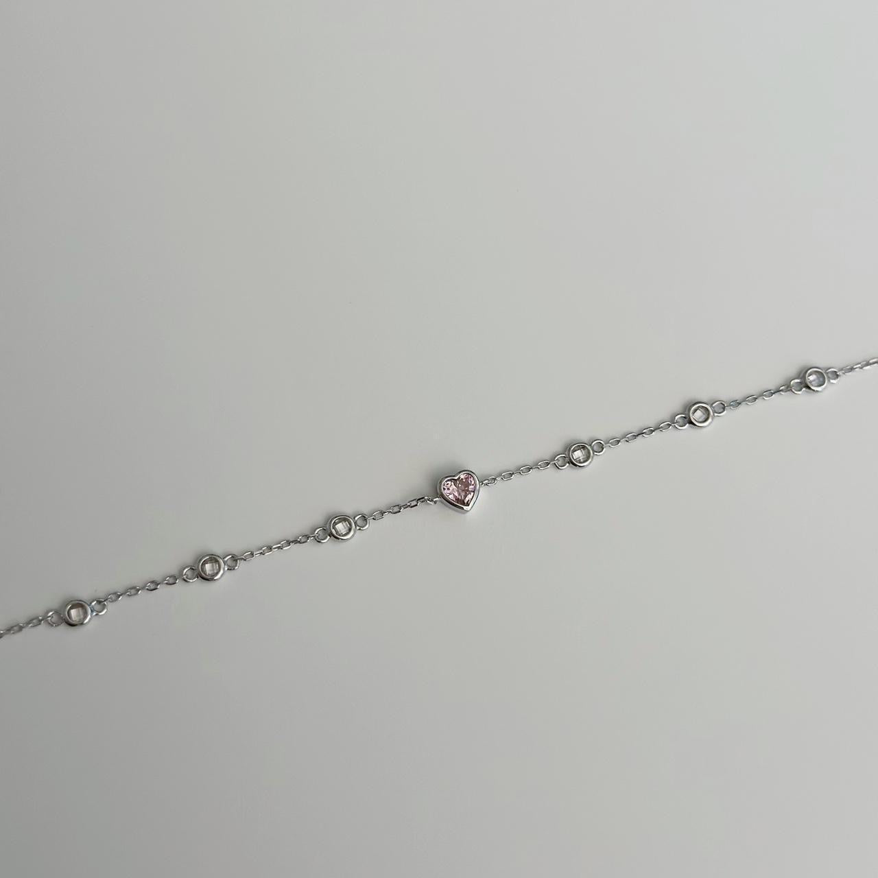 Silver pink gem heart bracelet