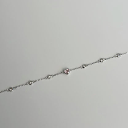 Silver pink gem heart bracelet