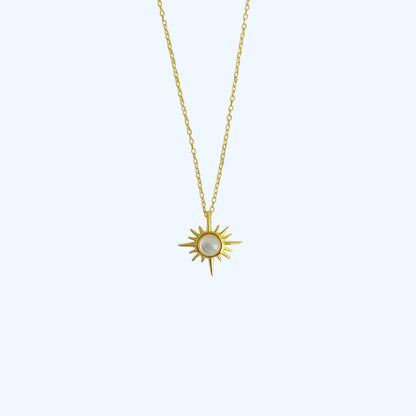 Gold moonstone sun necklace