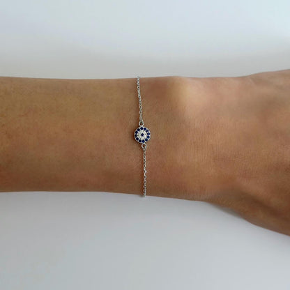 Silver pave evil eye bracelet