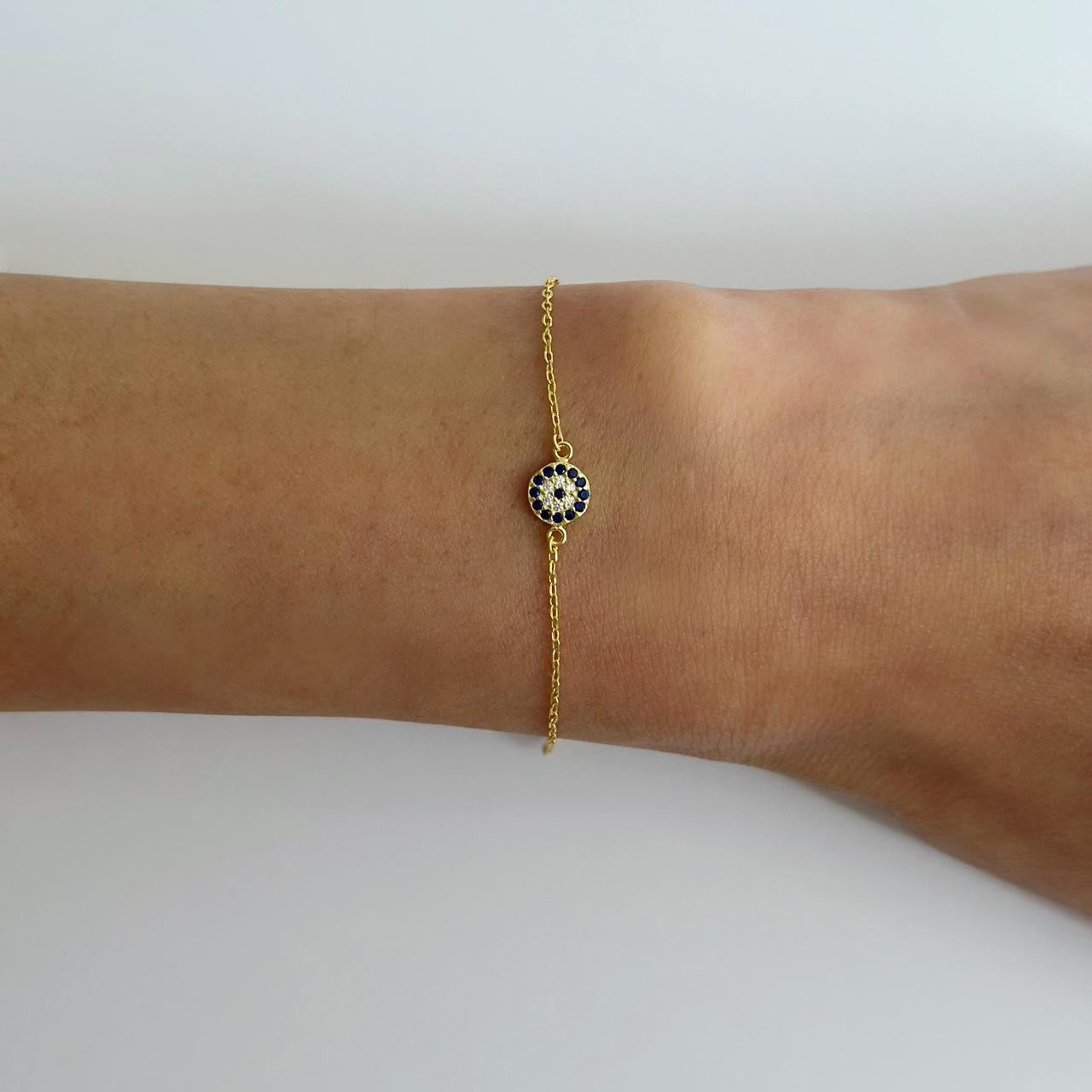 Gold pave evil eye bracelet