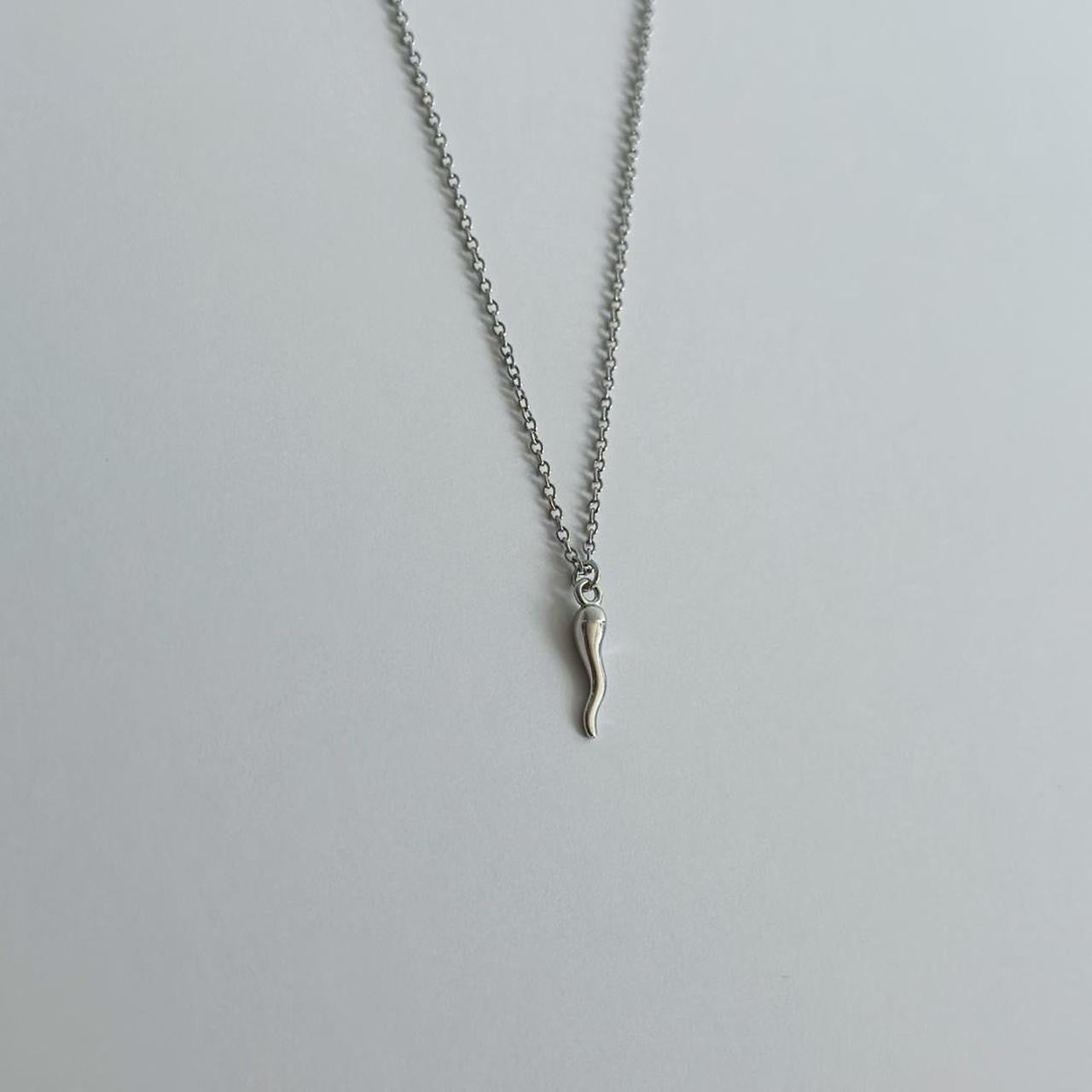 Silver Italian cornicello horn necklace