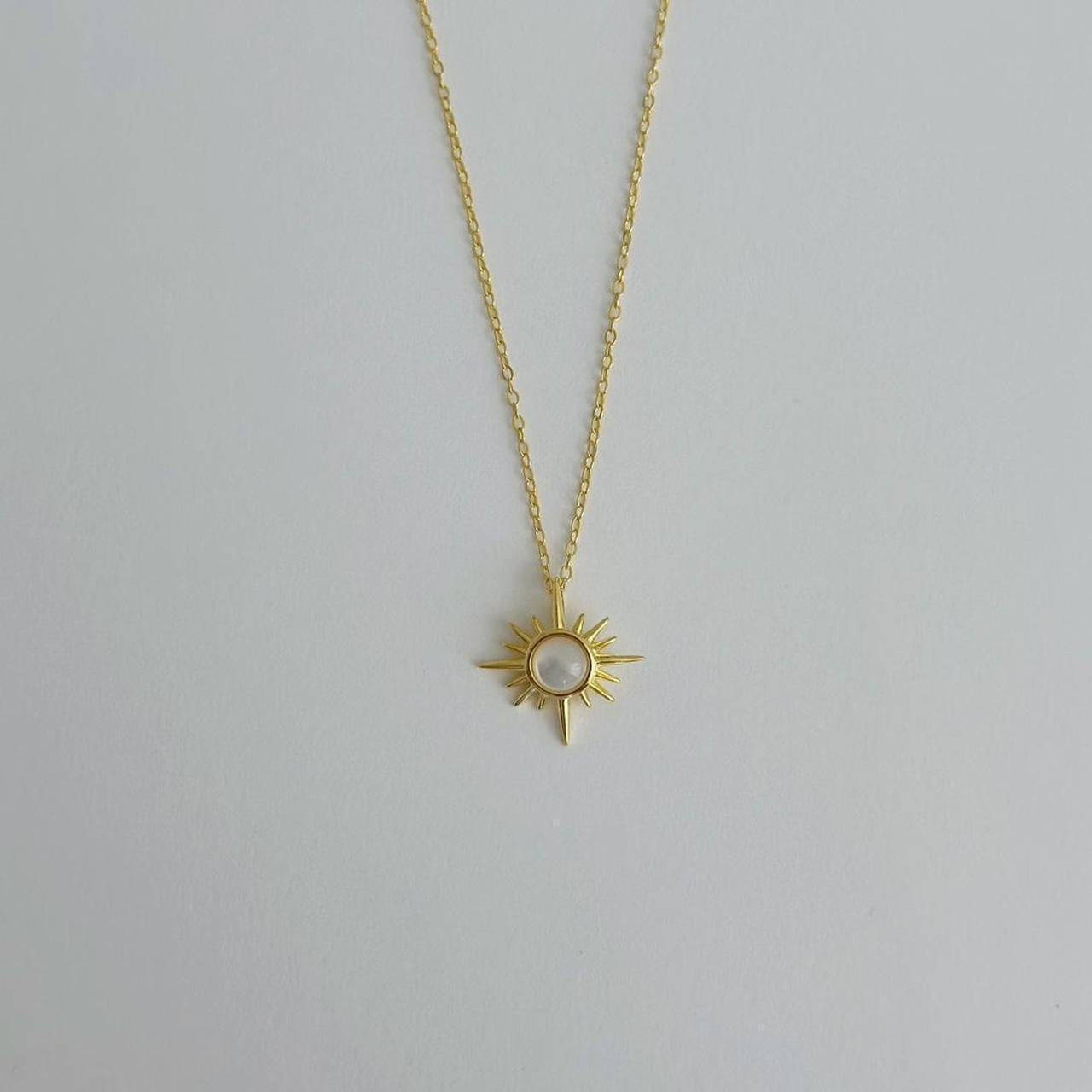 Gold moonstone sun necklace