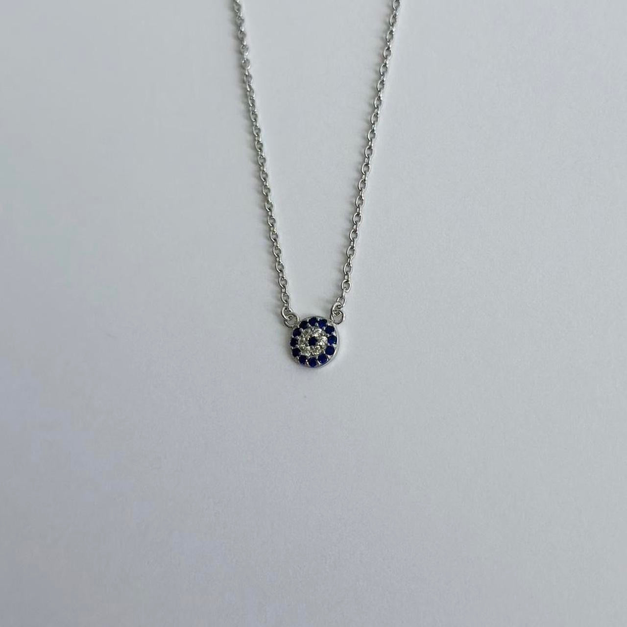 Silver evil eye pave necklace