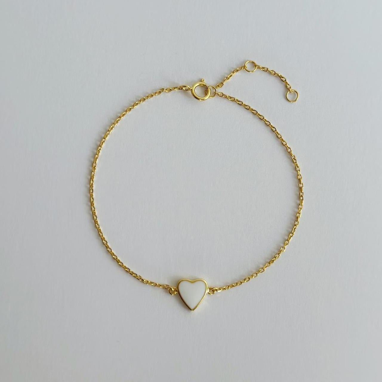 Gold enamel heart bracelet