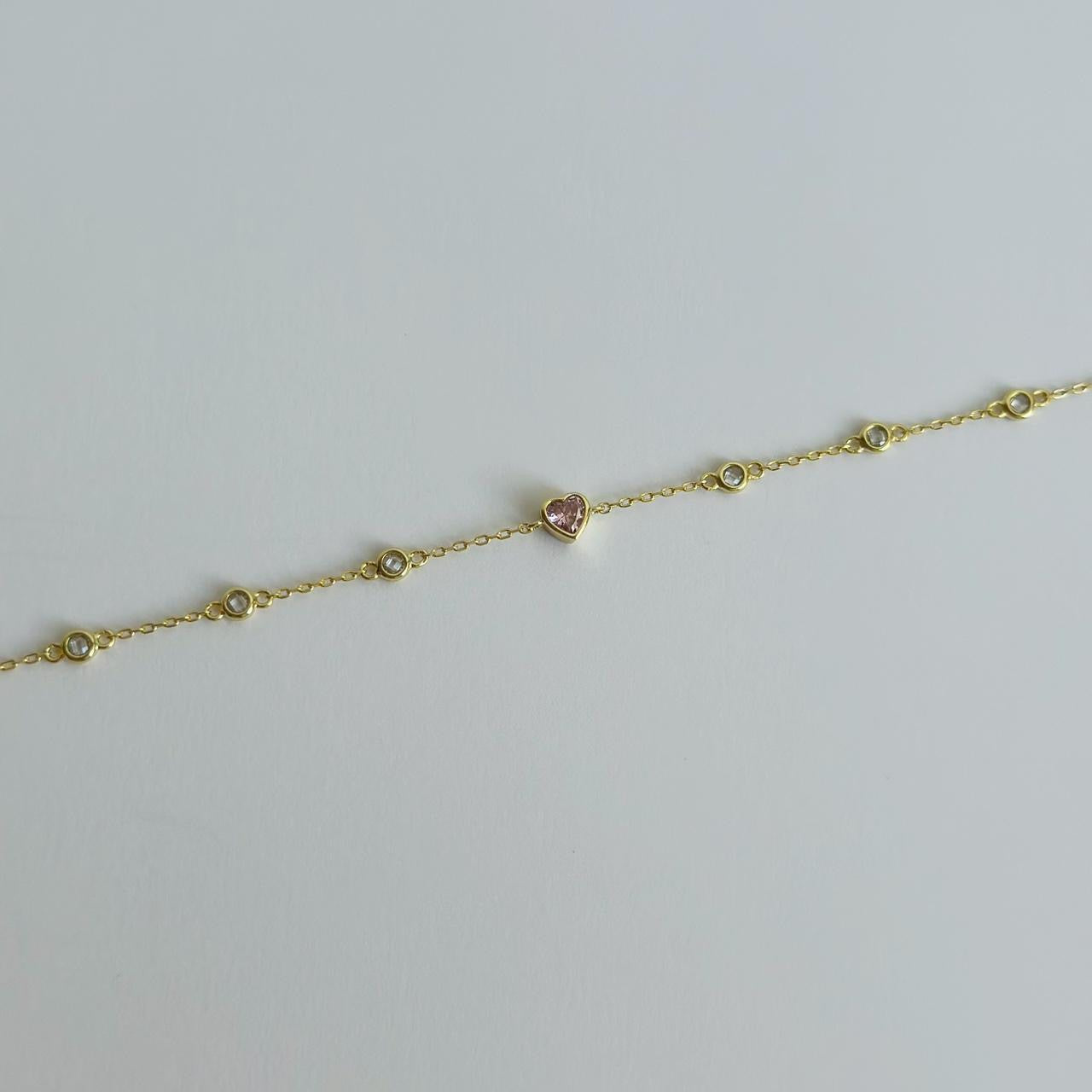 Gold pink gem heart bracelet