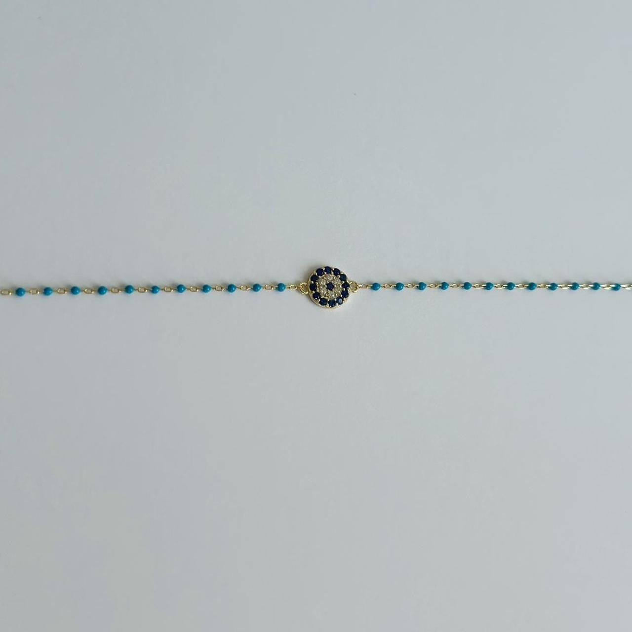 Gold pave evil eye turquoise enamel bracelet