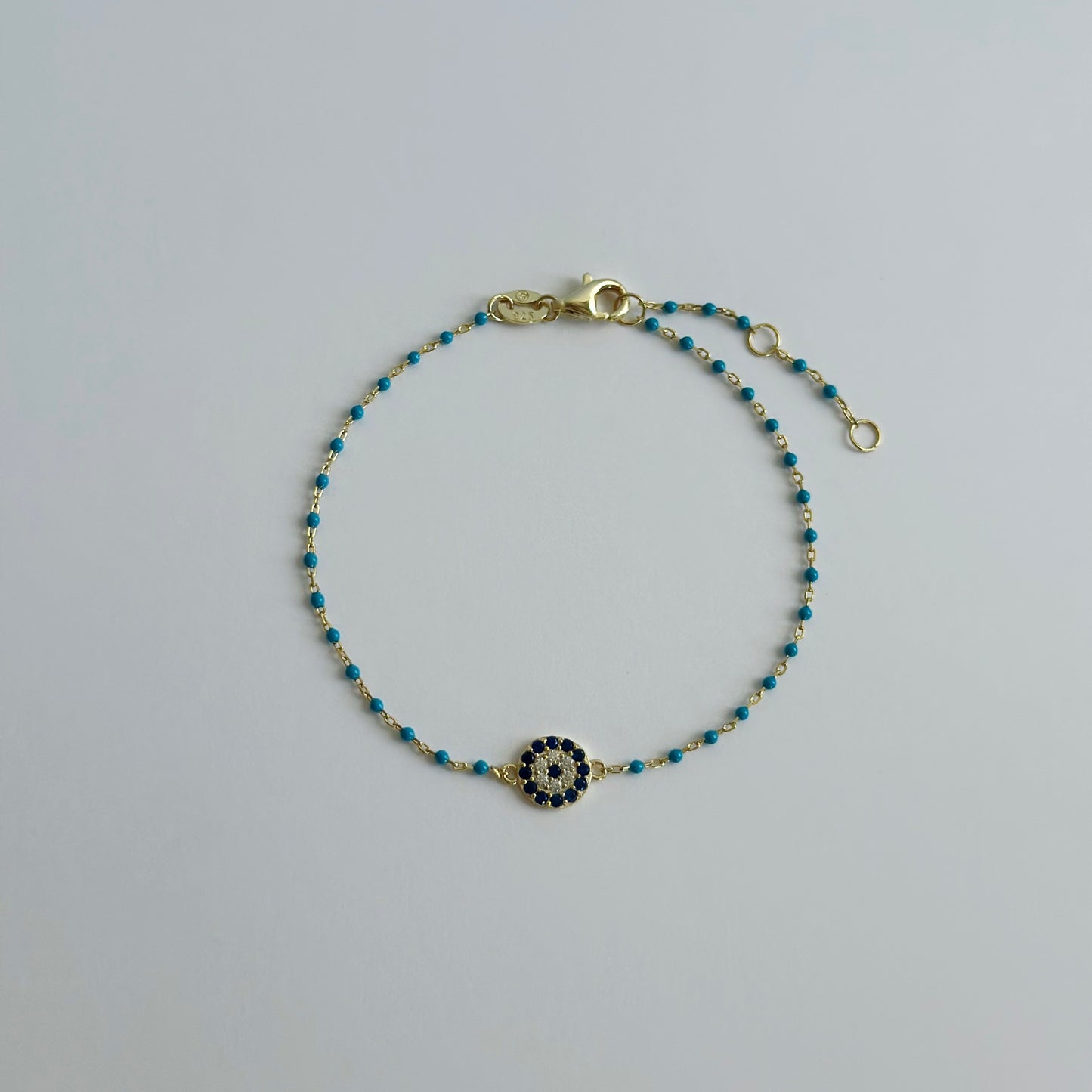 Gold pave evil eye turquoise enamel bracelet