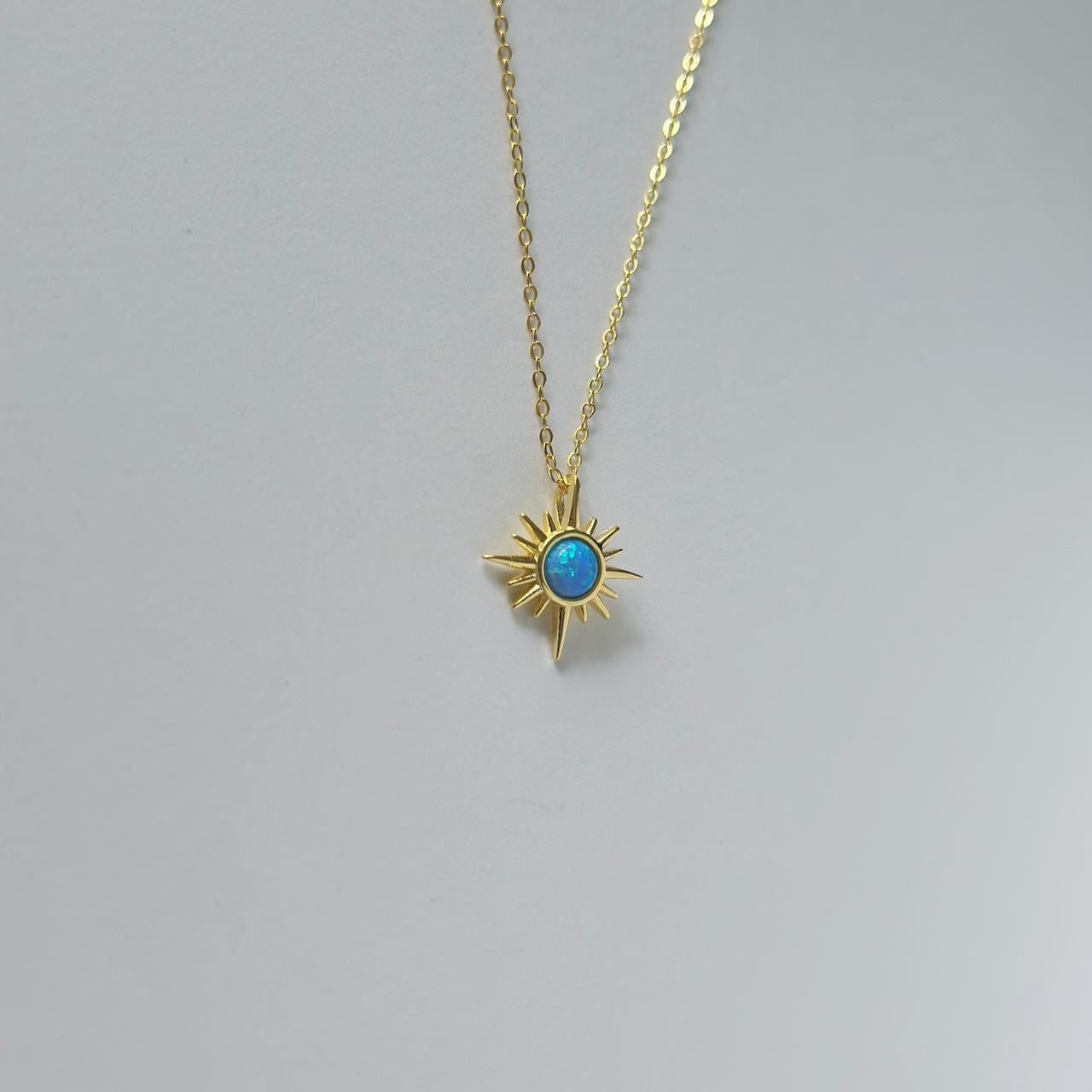 Gold blue opal sun necklace