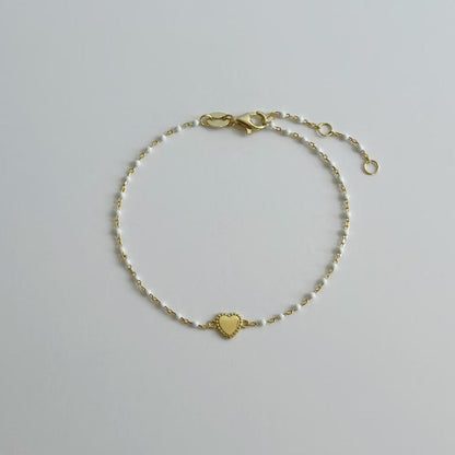 Gold white enamel bead heart bracelet