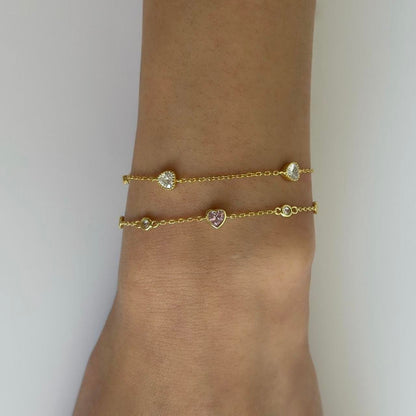 Gold pink gem heart bracelet