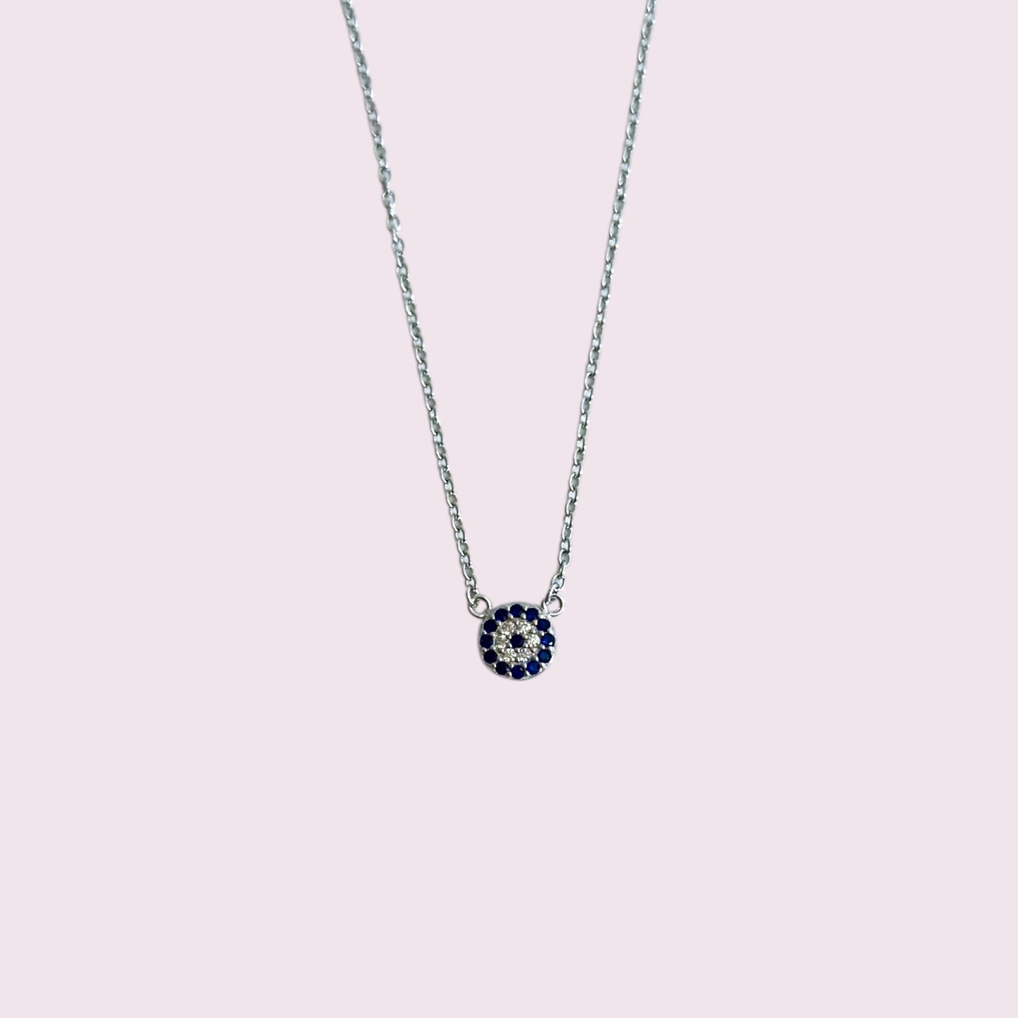 Silver evil eye pave necklace