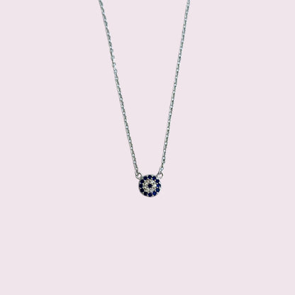 Silver evil eye pave necklace