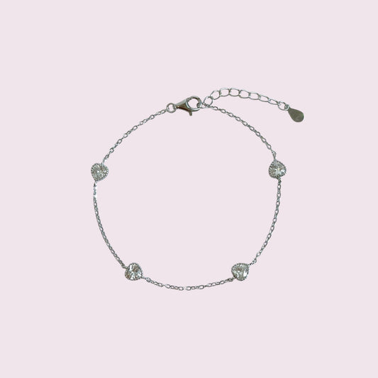 Silver dainty gem heart bracelet