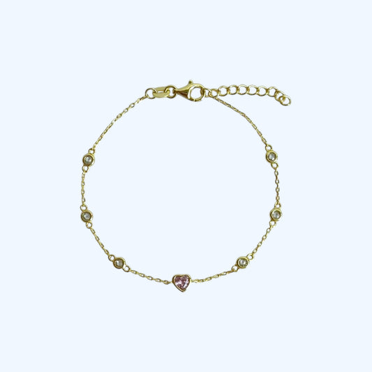 Gold pink gem heart bracelet