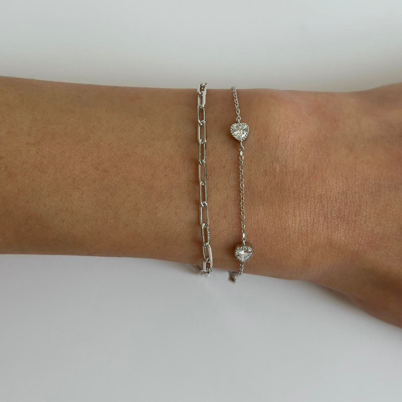 Silver dainty gem heart bracelet