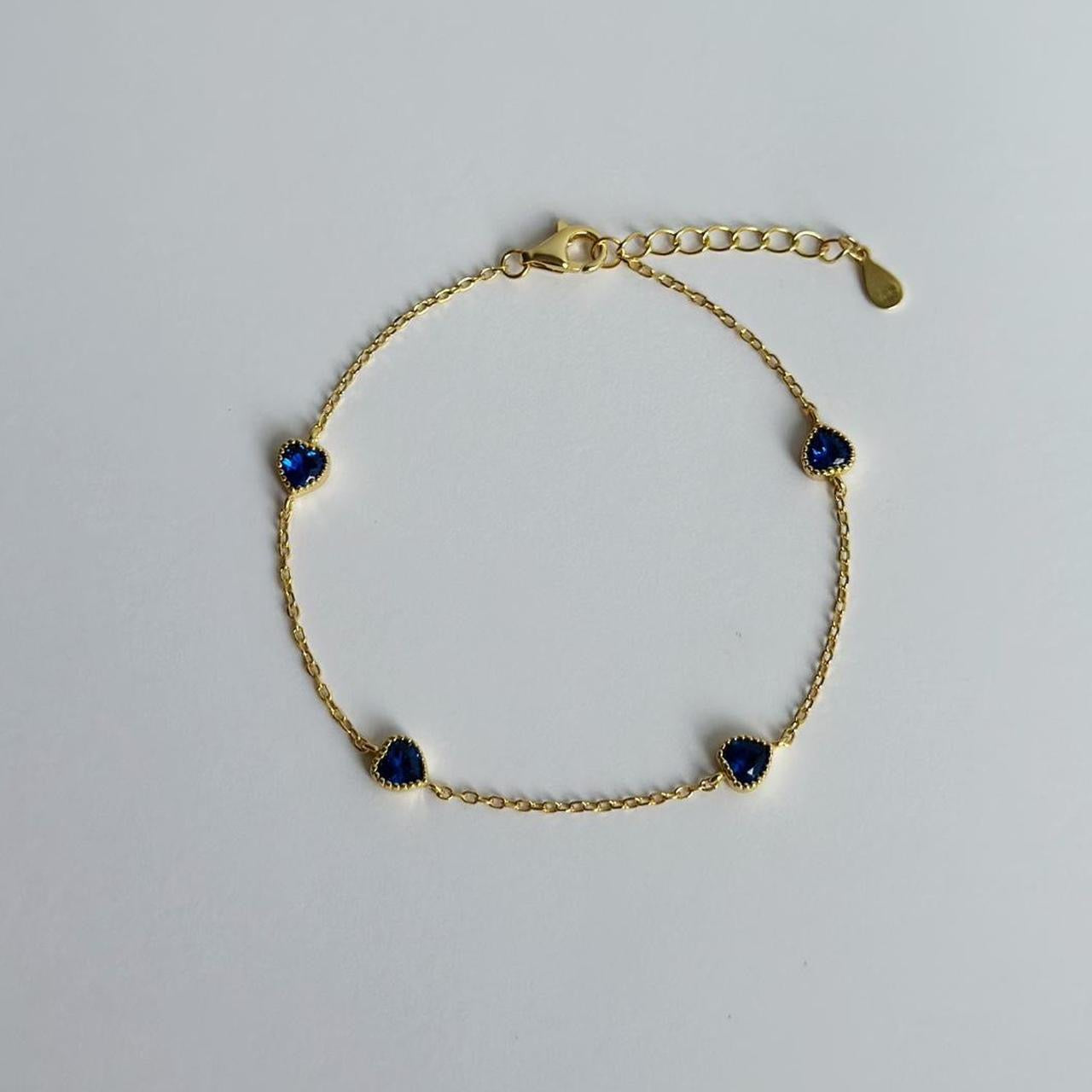 Gold dainty blue gem heart bracelet