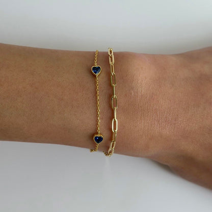 Gold dainty blue gem heart bracelet