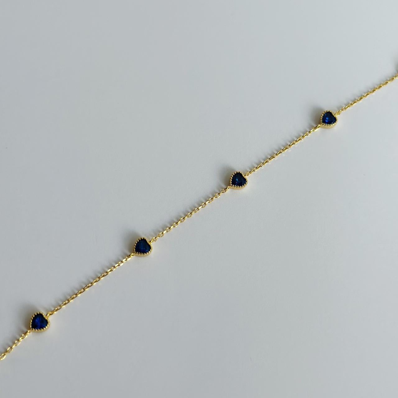 Gold dainty blue gem heart bracelet