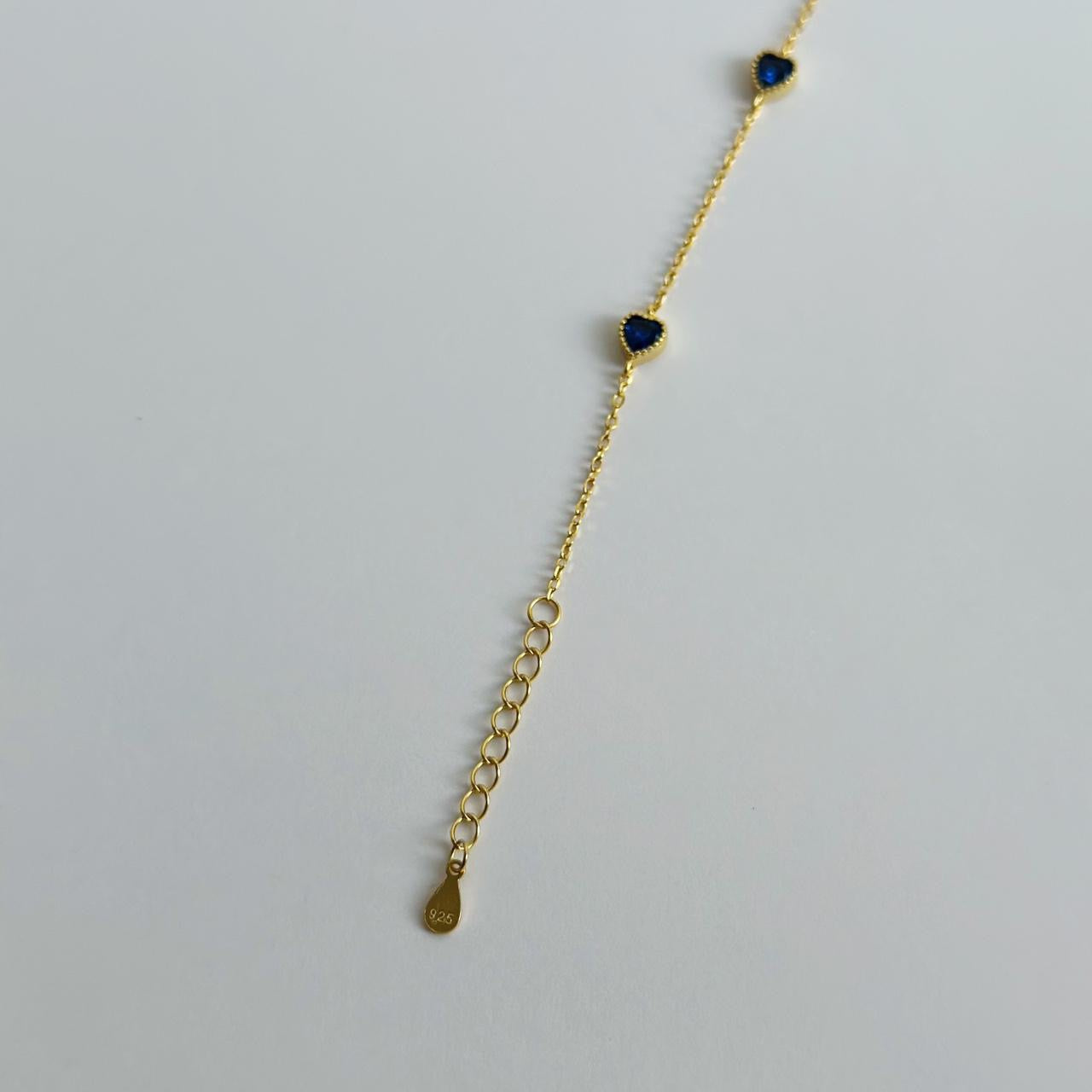 Gold dainty blue gem heart bracelet