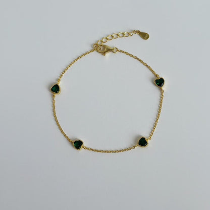 Gold dainty green gem heart bracelet