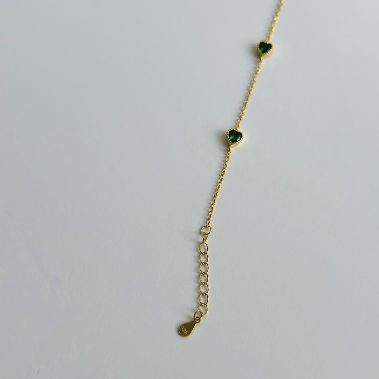 Gold dainty green gem heart bracelet