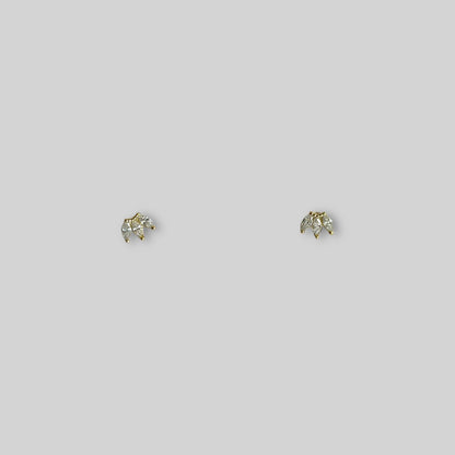 Gold three gem stud earrings