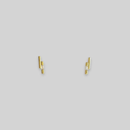 Gold bar gem detail stud earrings