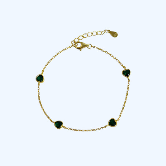 Gold dainty green gem heart bracelet