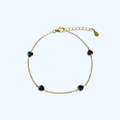 Gold dainty blue gem heart bracelet