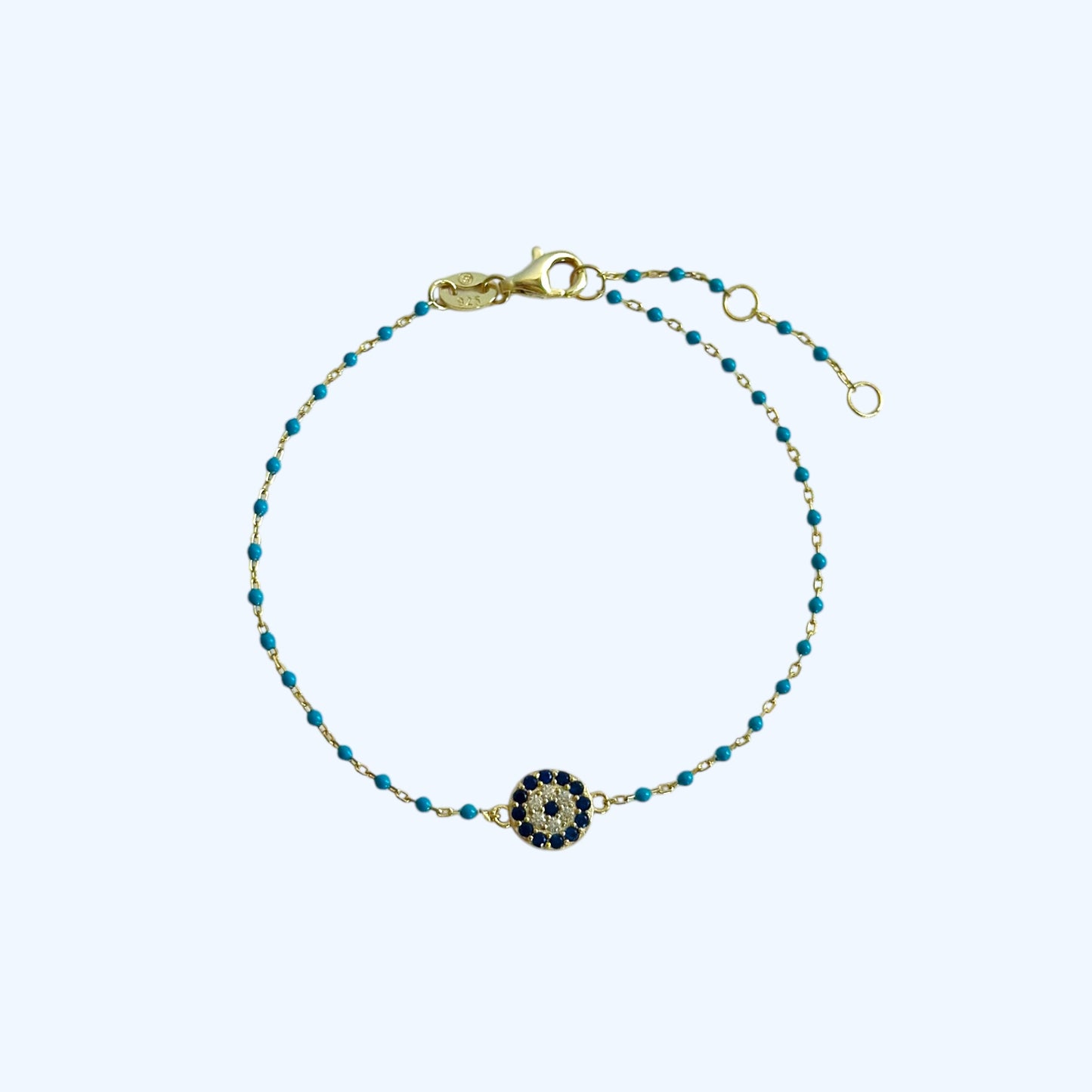 Gold pave evil eye turquoise enamel bracelet