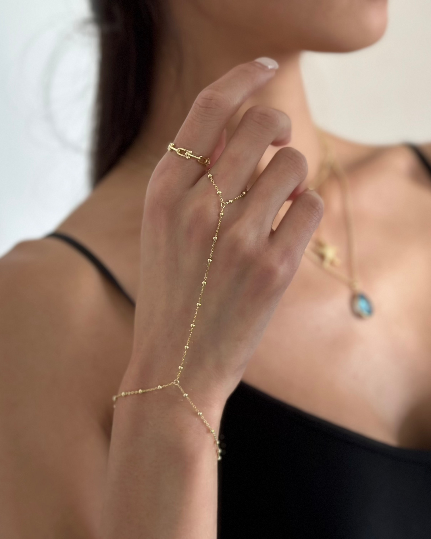 gold bead hand chain